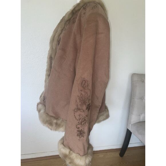 Pamela McCoy New Wool Cashmere Blend Faux Fur Jacket Tan 1X 2X Read Measurements - Picture 5 of 11